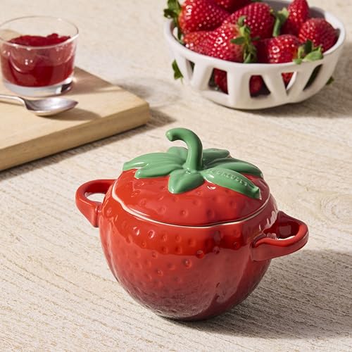 Image of Le Creuset Stoneware Strawberry Mini Cocotte, 19 oz., Cerise