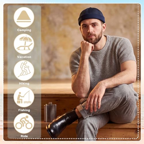 Image of Vabean 12 Pieces Brimless Hat Docker Cap Adjustable Skull Caps for Men Women Rolled Cuff Brimless Beanie Hat, Assorted Color