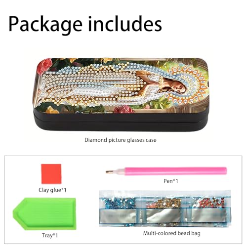 Image of DIY Diamond Painting Glasses Case, Religious Woman Diamond Art Eyeglass Storage Box, Handmade 5D Diamond Art Kit for Adults, Travel Sunglasses Holder, Craft Gift Idea