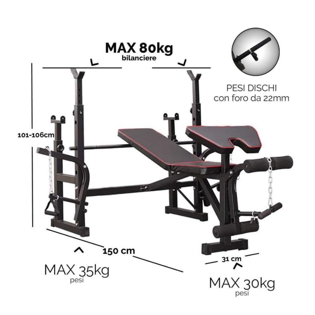 Wielofunkcyjna ławka do siłowni FFITNESS | Regulowana ławka do ćwiczeń i ławeczka do brzucha | Wielofunkcyjny sprzęt do siłowni z stojakiem na kwadraty i barbell