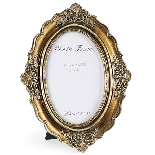 5x7 Gold Frames Vintage Picture Frame, Bronze Gold 5 by 7 Picture Frame Hand-Crafted Resin with Glass Front Ornate Retro Antique Photo Frame for Wall and Tabletop Display Home Decor