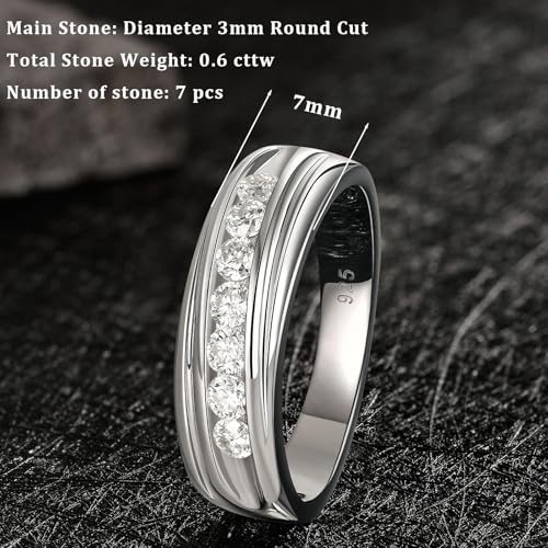 Mens Moissanite Wedding Band 7 Round Cut of D Color VVS1 Clarity Stone 925 Sterling Silver Engagement Band Promise Ring Gifts for Him Size 7-142