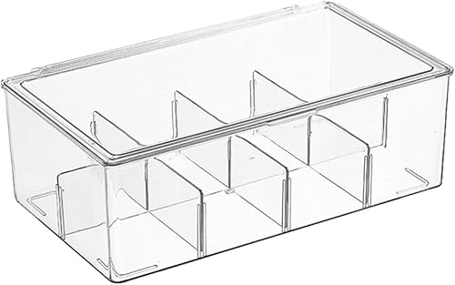 Kichvoe Organizador de bolsas de té, caja de acrílico con tapa, bolsas de bebidas apilables, contenedor de almacenamiento, compartimentos para