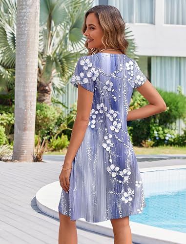 Image of Zeagoo Womens Summer A-Line Dress with Pockets Mini Short Sleeve Dresses Flowy Beach Swing Dress 2026 Vacation Travel