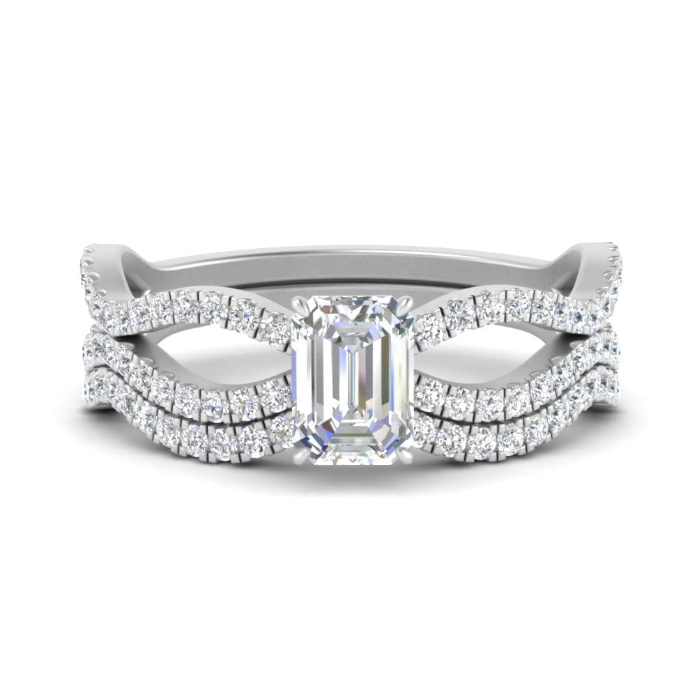 Bague émeraude argent sterling ensemble de mariée torsadée vintage - 2