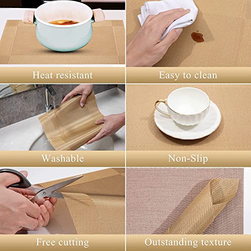 Image of Dining Table Placemats & Runner Set - Heat Resistant, Washable & Stain Resistant Woven Vinyl Mats | Table Runner & 6 Placemats Set for Stylish Dining (45x30 cm Placemats, 180x30 cm Runner)