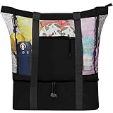 ❤【MEJOR REGALO DE PLAYA】: esta moderna, liviana y grande bolsa de playa de girasol con un compartimento más fresco, perfecta para un día en la playa, cruceros o esas vacaciones de verano. Nuestra bolsa de playa está hecha de manera duradera con lados de malla que incluyen bolsillos con cremallera pa