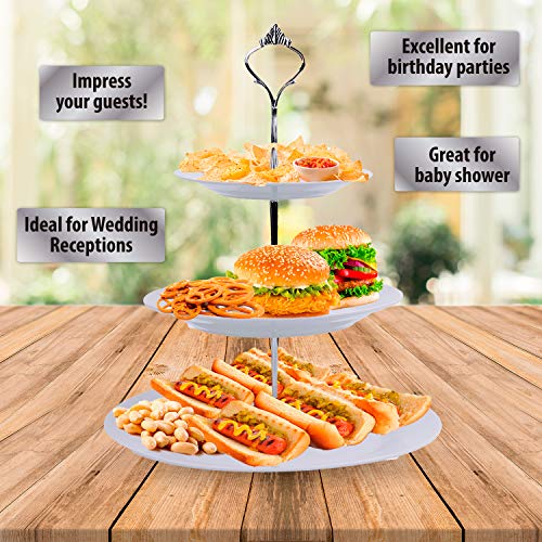 3 Tier Serving Tray Stand – Round Cupcake Dessert Party Platter with Bonus Serving Metal Tongs – Three Tiered Food Holder Display for Weddings, Tea Parties, Birthdays or Holiday Dinners - Image 5
