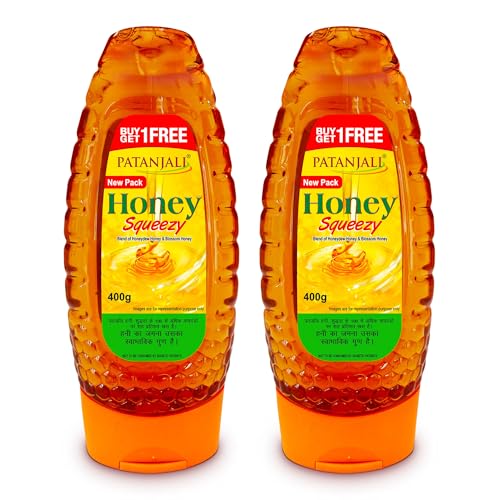 Image of Patanjali Natural Honey Squeeze Pack 400g - No Added Sugar Pure Raw Natural Bee Honey | No Artificial Colour | For Eating Cooking & Wellness