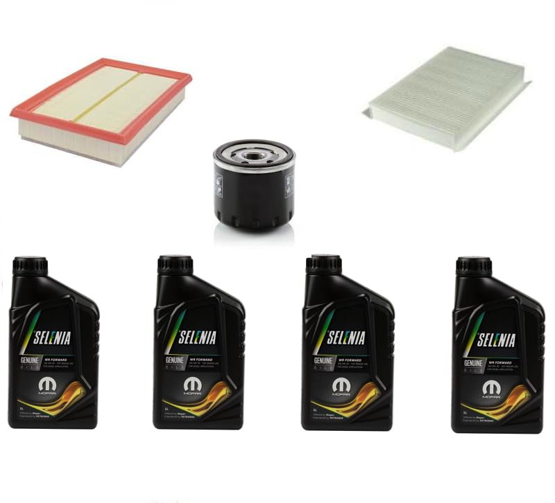 AOQ - KIT TAGLIANDO 3 FILTRI COMPATIBILE CON FIAT 500X 1.0, TIPO 1.0, COMPATIBILE CON JEEP RENEGADE 1.0 T-GDi 114cv e 120cv (benzina) + 4 litri OLIO Selenia WR Forward 0w30