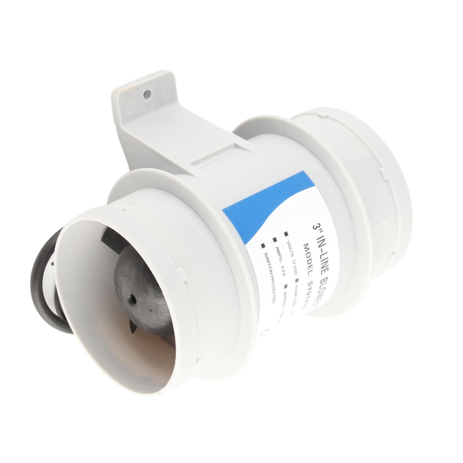 Inline Blower RV Air Vent Ventilateur 12 V avec 5 lames pour yachts, bateaux - Circulation de l'air - Petite taille - Air à haut volume - Arbre moteur scellé pour la protection