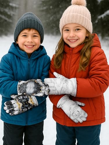 Image of SATINIOR 2 Pairs Kids Waterproof Winter Snow Gloves Ski Gloves for Boy Girl Outdoor Warm Thickening Snowboard
