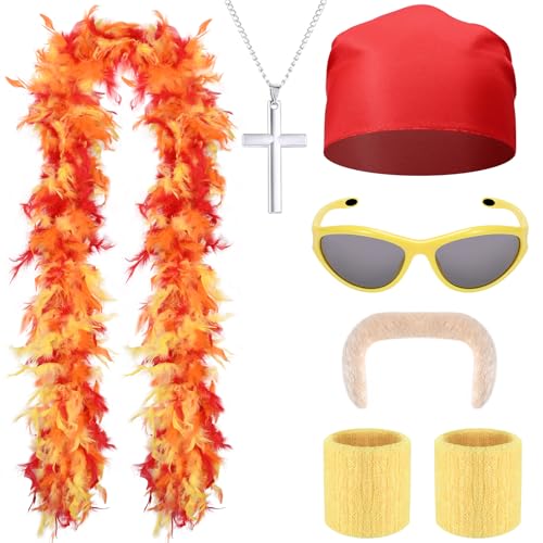 Honic 6 Pcs Halloween Wrestler Costume Kit Include Feather Boa Kerchief Moustache Bracers Glasses...