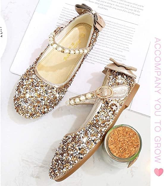 Girls Mary Jane Sequin Dress Shoes Toddler Cute Wedding Party Flat Shoes3