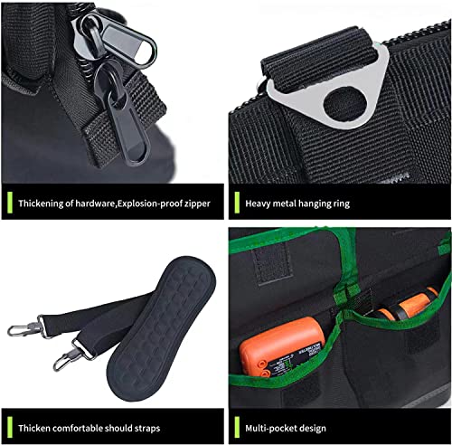 Fastech 15In Wide Mouth Tool Bag Waterproof Molded Base, Wide Mouth Tool Bag, Waterproof Tool Bag, Shoulder Strap Connection With Rivets For More Strength(Green) #TOP2