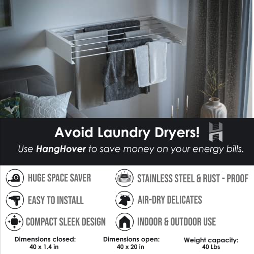 Tco Adventures Invisible Wall Mounted Drying Rack | An Elegant Wall-Mounted Hanger | Folding Stainless Steel Collapsible Space Saver With 236.22 Inches Drying Capacity (Signal White) #TOP2