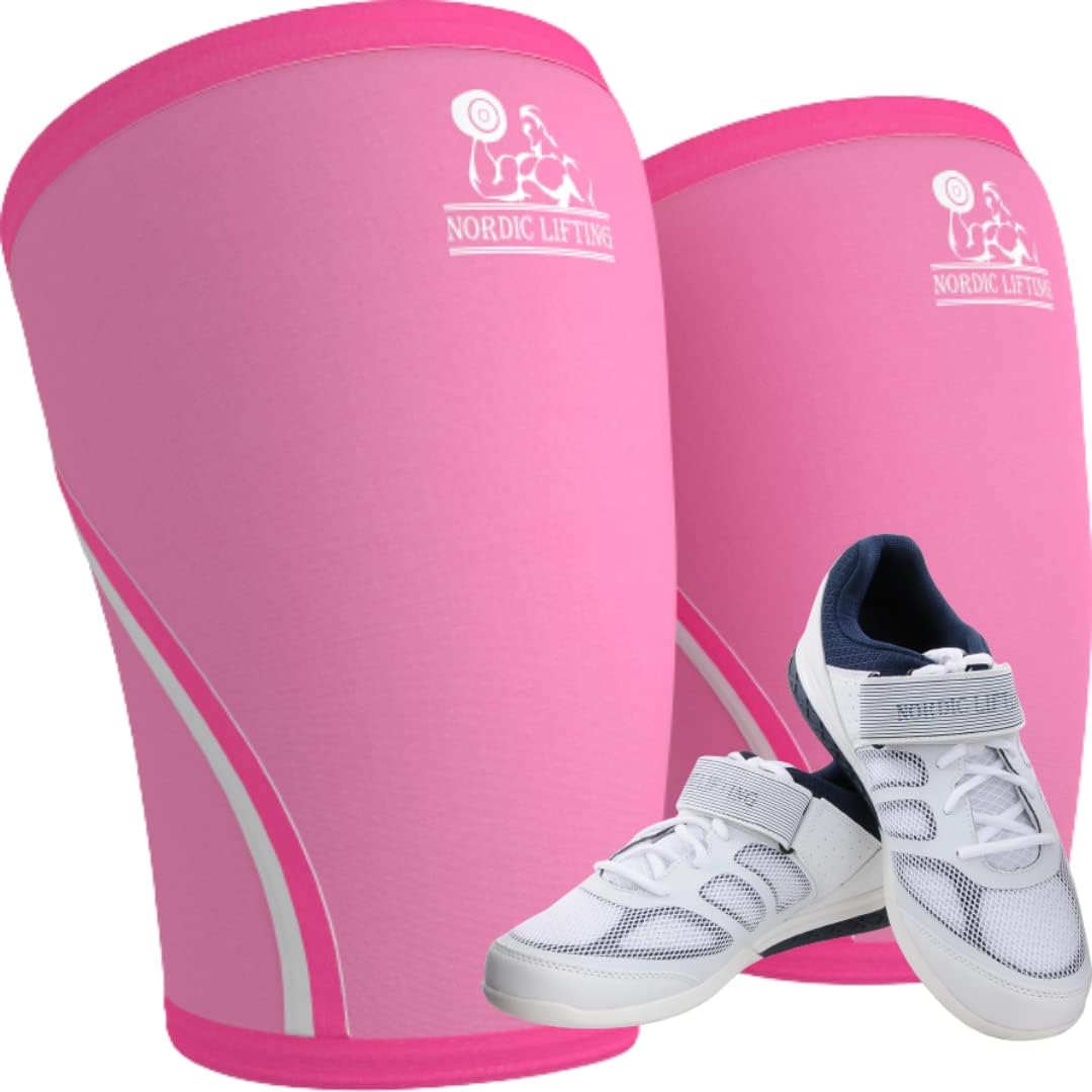 Nordic Lifting Knee Sleeves Large - Pink Bundle with Shoes Venja Size 11 - White