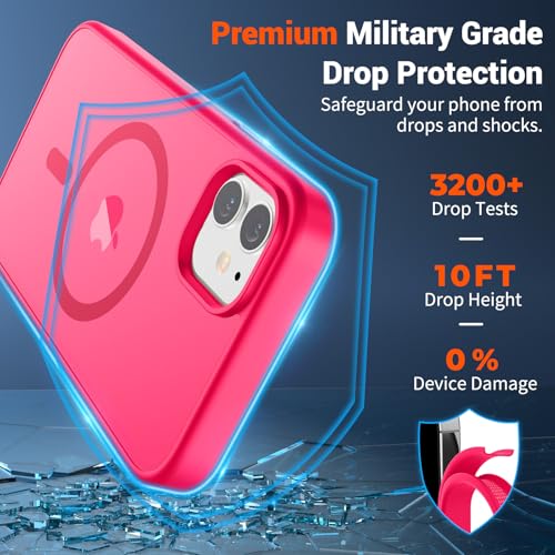 Image of SUPFINE Magnetic for iPhone 11 Phone Case with Screen Protector (Compatible with MagSafe) (Military Grade Drop Protection) Slim Translucent Matte Shockproof Phone Cover,Hot Pink