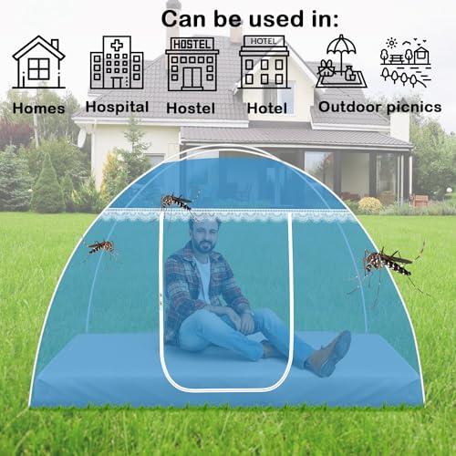 Image of Single Bed Mosquito Net Foldable, Lightweight Polyester 30GSM Strong Foldable Machardani (Blue Color, 4feet x 6.5feet)