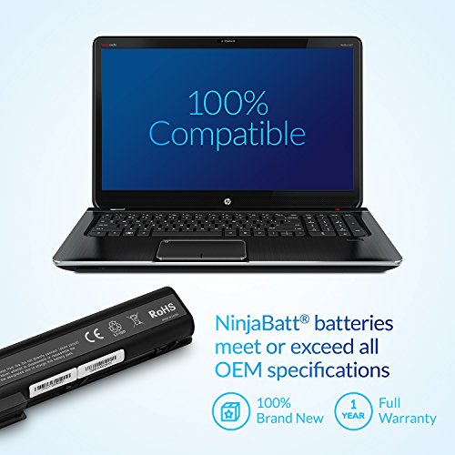 NinjaBatt Laptop Battery for HP 480385-001 GA08 516355-001 464059-142 HSTNN-DB75 HSTNN-C50C 486766-001 DV7T-3100 534116-291 DV7-3183CL DV7 DV7T GA04 GA06 - High Performance [8 Cells/4400mAh/63Wh] - Thumbnail 2