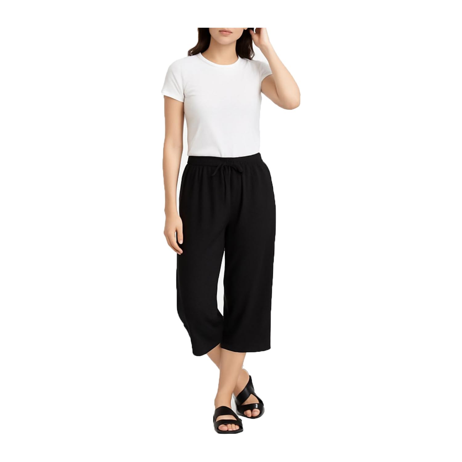 Women's Mid Waisted Capri Pants Casual Wide Leg Yoga Pants Loose Soft Pyjama Pant For Women Black 1Pack-picture-24