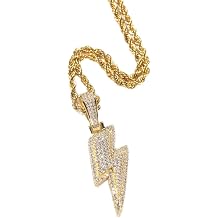 The Jewelers House 10K Gold Over Finish Simulated Diamond Iced Out Hip Hop Two Tone Lightning Bolt Electricity Custom Charm Pendant Necklace, Birthday Gift
