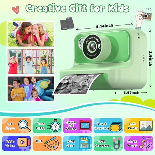 Image of Kids Camera Instant Print, Christmas Birthday Gifts for Girls and Boys | Kids Camera 1080P HD Video Digital Toddler Camera Toy for 3 4 5 6 7 8 9 10 11 12 Years Old