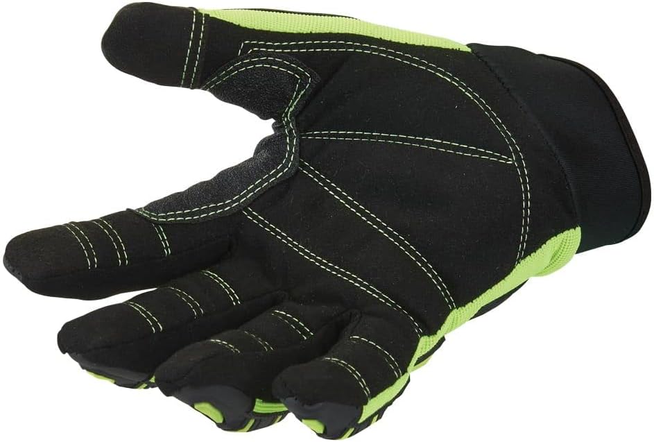 J. J. Keller & Associates, Inc. Impact-Reducing Mechanics Gloves, EN388 & ANSI A1 Cut-Resistant, Black & Lime Green, SAFEGEAR