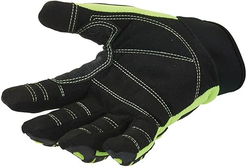 Miniatura 4 de Guantes mecánicos reductores de impactos, EN388 y ANSI A1 resistentes a cortes, negro y verde lima, SAFEGEAR