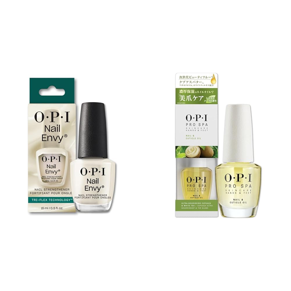 OPI Nail Envy, Nail Strengthening Treatment, Stronger Nails in 1 Week, Vegan Formula, 0.5 fl oz and OPI ProSpa Nail and Cuticle Oil, 0.5 fl oz