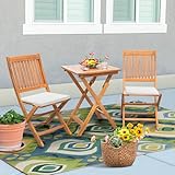 Flamaker Patio Set 3 Piece Acacia Wood Folding Bistro Set Outdoor Square Table and Chairs Balcony Furniture for Porch, Lawn, Backyard (Natural)