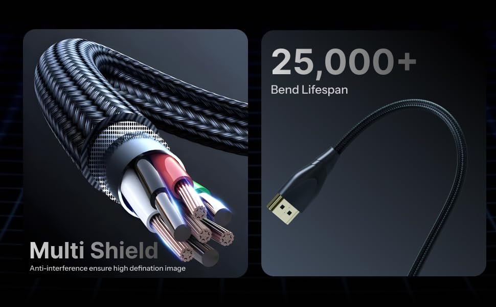 Image of Basesailor 2.1 Braided 1.5M (4.9ft), 8K@60Hz & 4K@120Hz Ultra High Speed HDMI to HDMI Cable, 48Gbps HDR eARC Dolby Vision, Braided HDMI Cable Type C USB Connector for Monitor, TV, PS5, Xbox