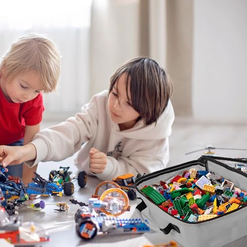 Image of 4 PCS Toys Storage Bag, Classic Bricks Building Set Storage Bag, Travel Case for Building Toys, Puzzles, Grey