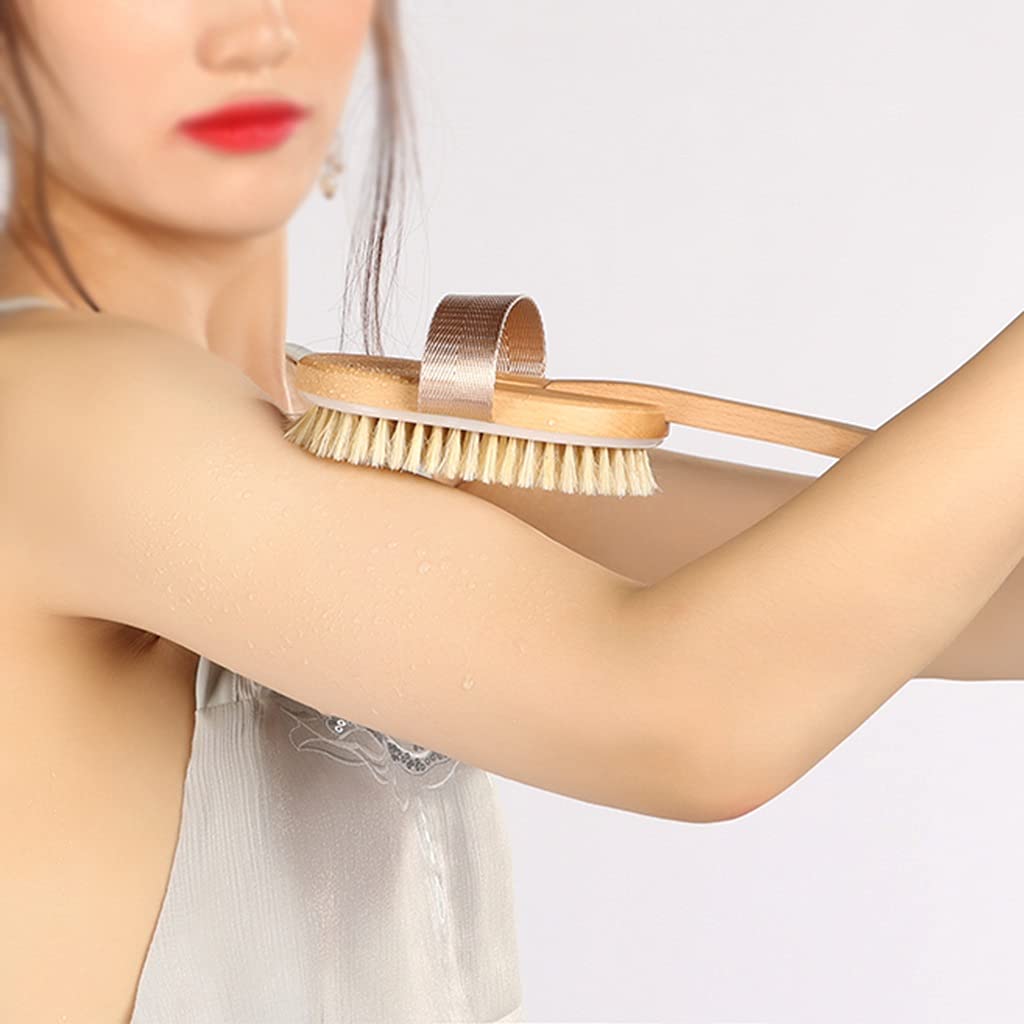 Cepillo para el Cuerpo para Cepillado en seco Depurador Corporal Desmontable Natural para Cabello húmedo y seco, Cepillo para la Piel Suave y elástico con cerdas Naturales, Mango de Haya an