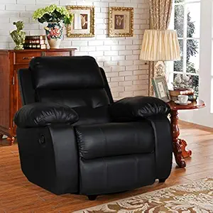 Alcanes Imperial Recliner, Ultra Comfortable and Durable Ergonomic Single Seat Reclining Sofa, Living Room Recliner Chair with Thickened Padded Arm/Back, Leatherette, Black Color