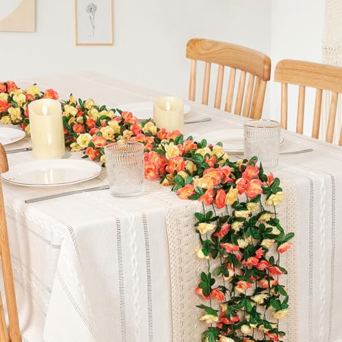 Weldomcor Pack of 5 Artificial Champagne Garland 40 FT Flower Garland Roses Vines Silk Flowers Outdoor Hanging Artificial Flowers Decoration for Wedding Arch Bedroom Wall Backdrop Garden Decoration - Image 3