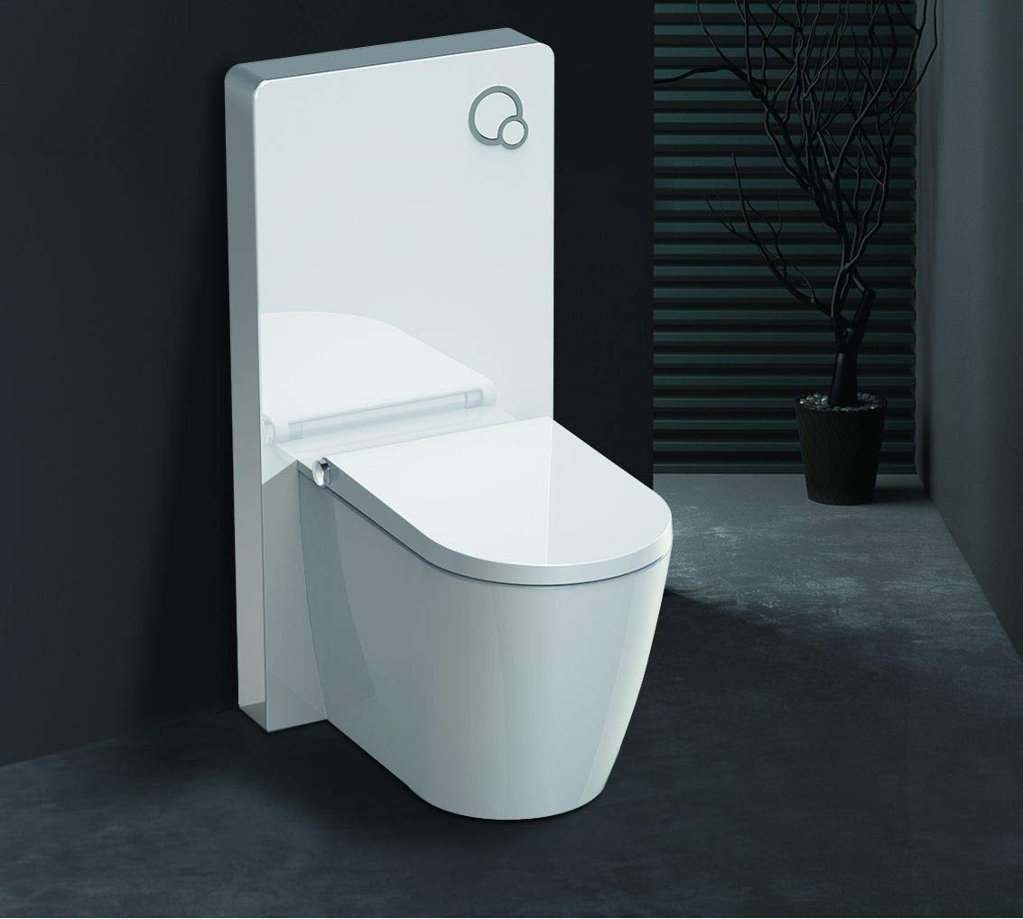 Weißglas Sanitärmodul für Stand-WC inkl. Betätigungsplatte
