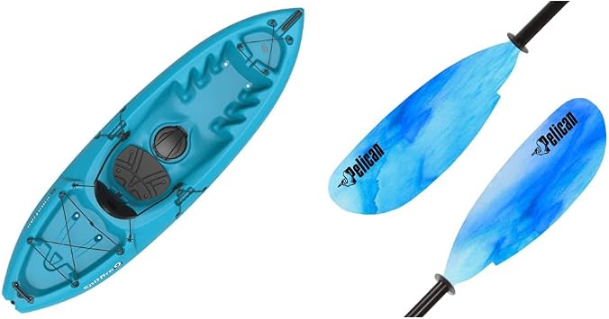 emotion Spitfire Sit-On-Top Kayak, Glacier Blue, 9 and Pelican Poseidon Paddle 89 in - Aluminum Shaft with Reinforced Fiberglass Blades