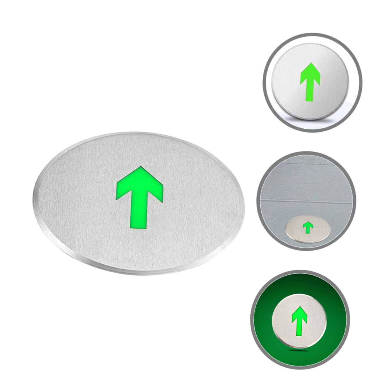 Cartello Emergenza Luminoso Inox di Acciaio in Uscita | Segnale Dritto Autoilluminante, Visibilità Elevata al Buio, Indicazione per Uffici e Hotel