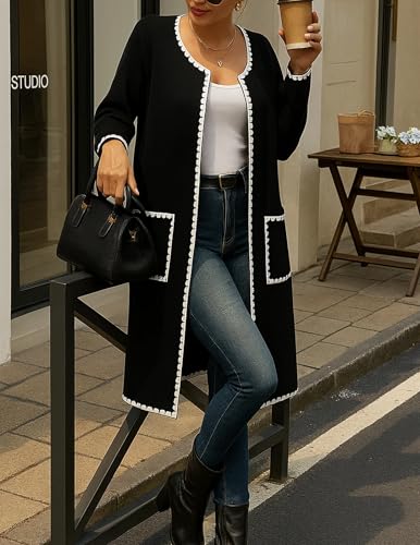 Womens Knit Long Cardigan Sweater, Casual Open Front Cardigans Coat with Pockets, Warm Fall Winter Trench 20252