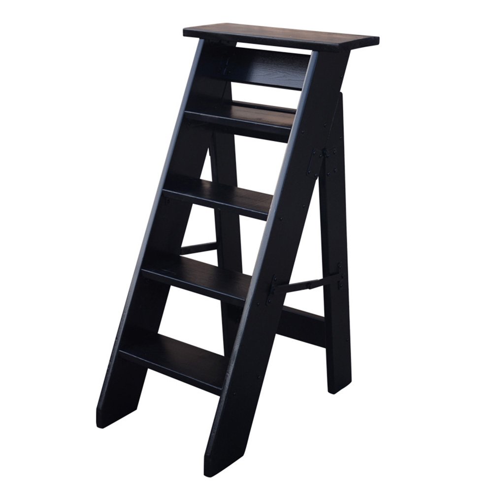 Échelle en bois massif LUNEZY, le tabouret escaliers premium à 5 marches