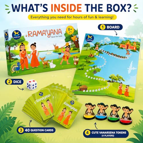 Image of Fun Ramayana Quiz Game for Kids (8+) | 40+ Question Cards | Family Board Game | Perfect Return Gift | Screen-Free Learning Toy
