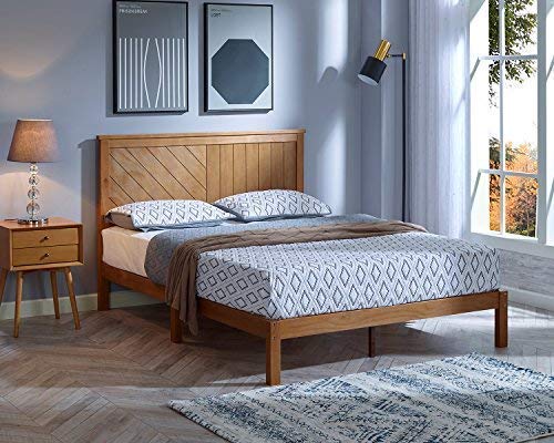 Musehomeinc Solid Wood Platform Bed With Headboard For Bedroom,Wood Slat Support & No Box Spring Needed, Unique Style Design,Full #TOP5