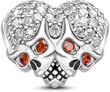 GNOCE Heart Skull Charm Beads 925 Sterling Silver"Love You Till Death" Charms Fit for Bracelets & Necklaces Jewelry Gift for Women Mens