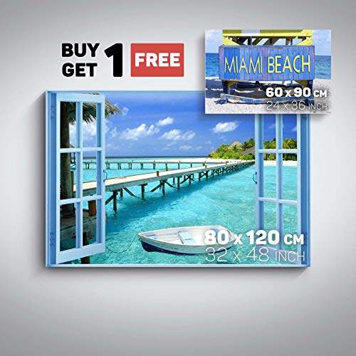 Startonight Canvas Wall Art | Beach | Window To Paradise And Miami Beach | Buy One Get Two | Bundle Offer | Modern Home Decoration | Ready To Hang Paintings #TOP1