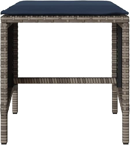 Miniatura 7 de Juego de muebles modulares de patio de 4 piezas, ratán sintético gris de 26.8 pulgadas, sofá de conversación al aire libre con cojines azul marino,