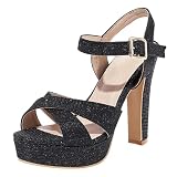 high gladiator sandals cheap  LarDorLin Boda High Sandalias Mujer Peep Toe Sandals Plataforma Bride Noche Formal Hebilla Correa de Tobillo Sequins Sandals Negro Talla 41 EU (43 CN)