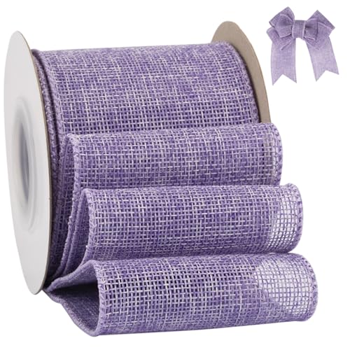 Tekdeere Burlap Ribbon 3 Inch x 10 Yard, Lt. Purple Wired Ribbon for Crafts, Gift Wrapping, Wreaths, Bows, Tree Decoration and Outdoor Decoration
