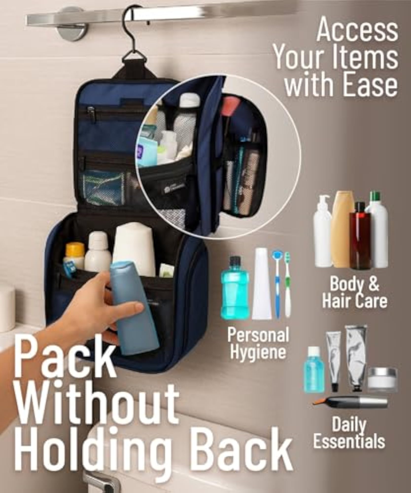 Large Hanging Travel Toiletry Bag for Men and Women