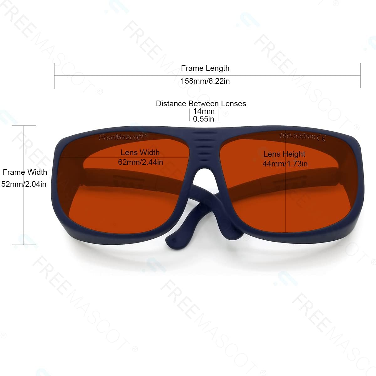 FreeMascot Professional OD 6+ 190nm-550nm Wavelength Violet/Blue/Green Laser Safety Glasses - Image 3